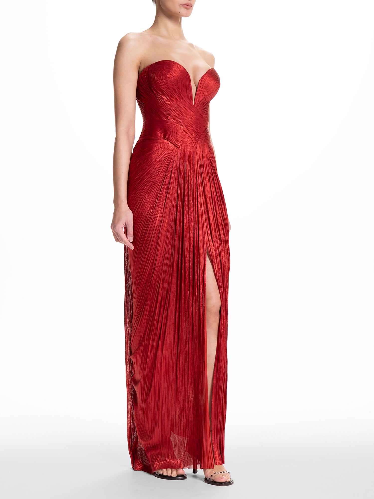 Maria Lucia Hohan / マリアルーシアホーハン シルク100% Jolie ruched silk bustier gown in red - Maria Lucia Hohan | Mytheresa